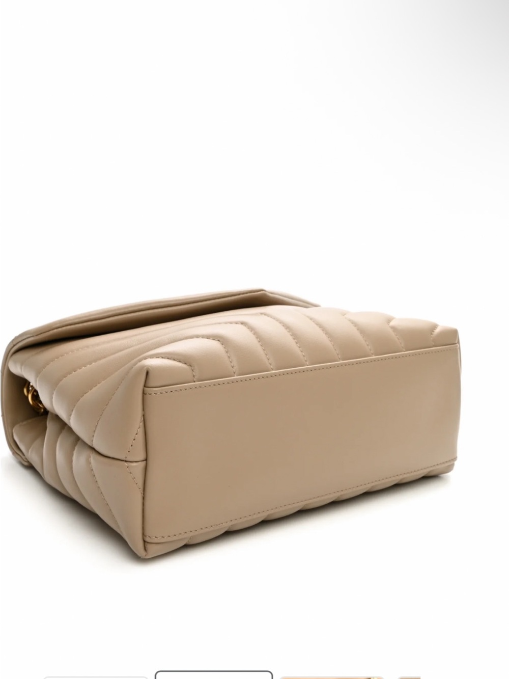 Inspired Saint Laurent Taupe Quilted Leather Shoulder Bag with Gold Logo - Picture 7 of 9